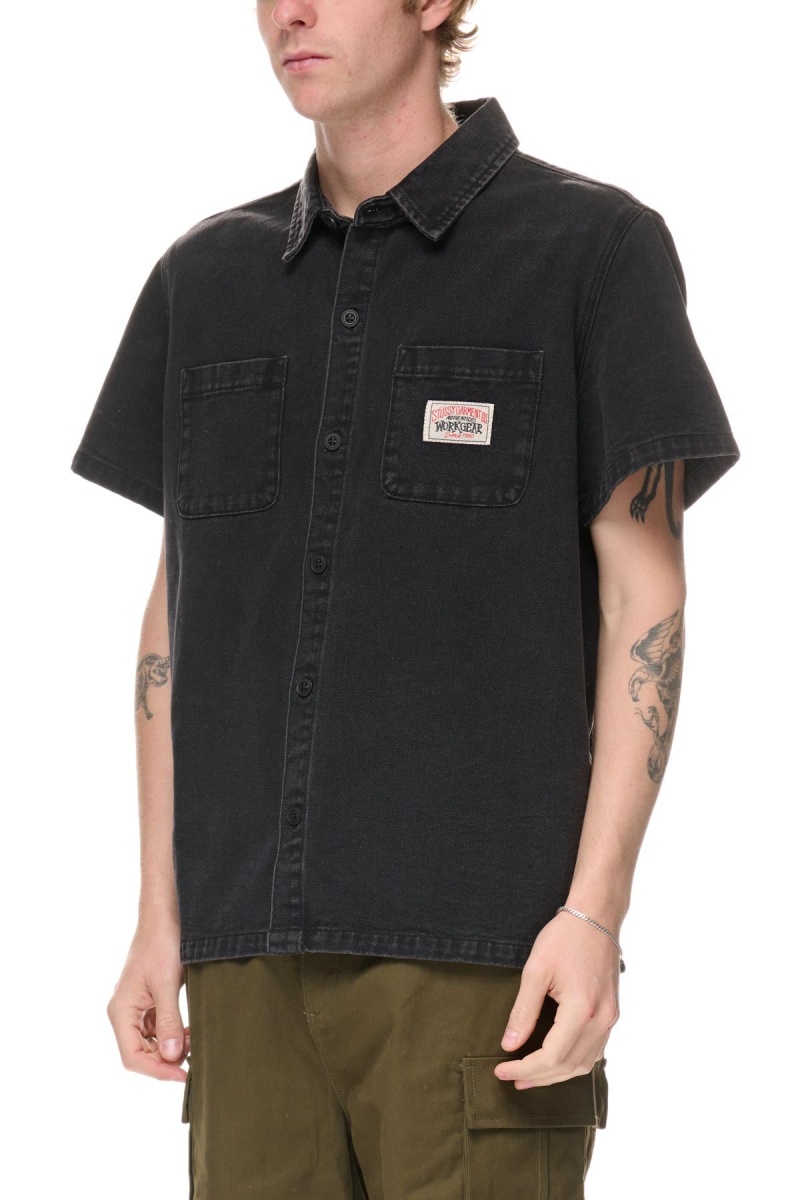 Black Denim Stüssy Workgear Denim Shirt | FIATYQ-501