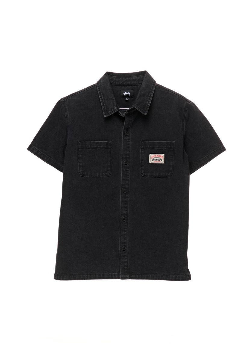 Black Denim Stüssy Workgear Denim Shirt | FIATYQ-501