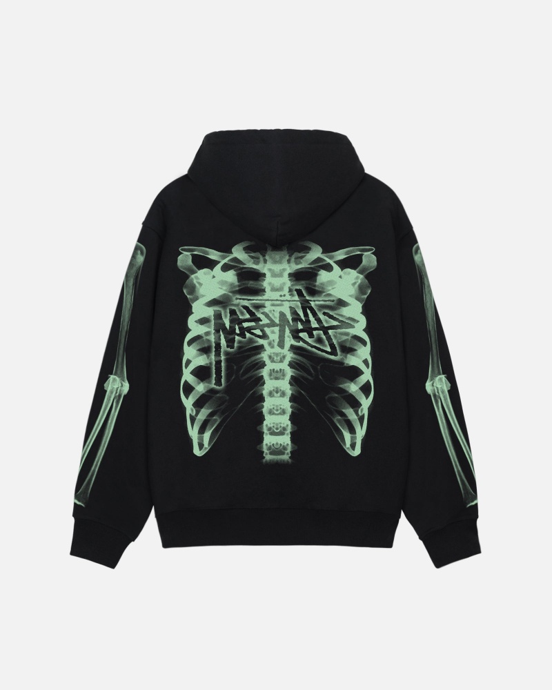 Black Green Stüssy Rib Cage Zip Hood | ILFK-84513