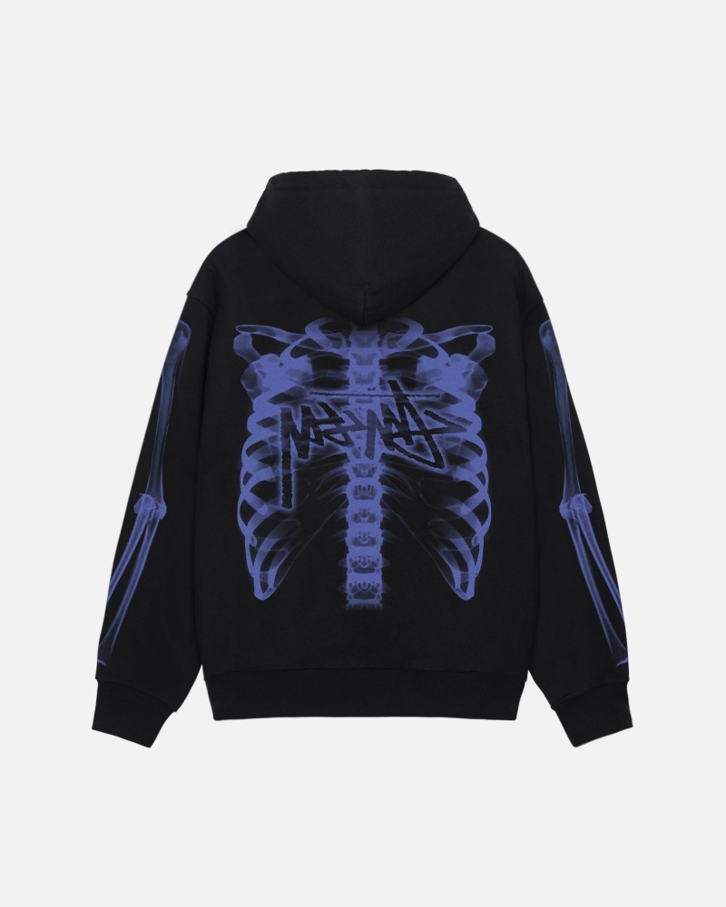 Black Purple Stüssy Rib Cage Zip Hood | NLMG-98726