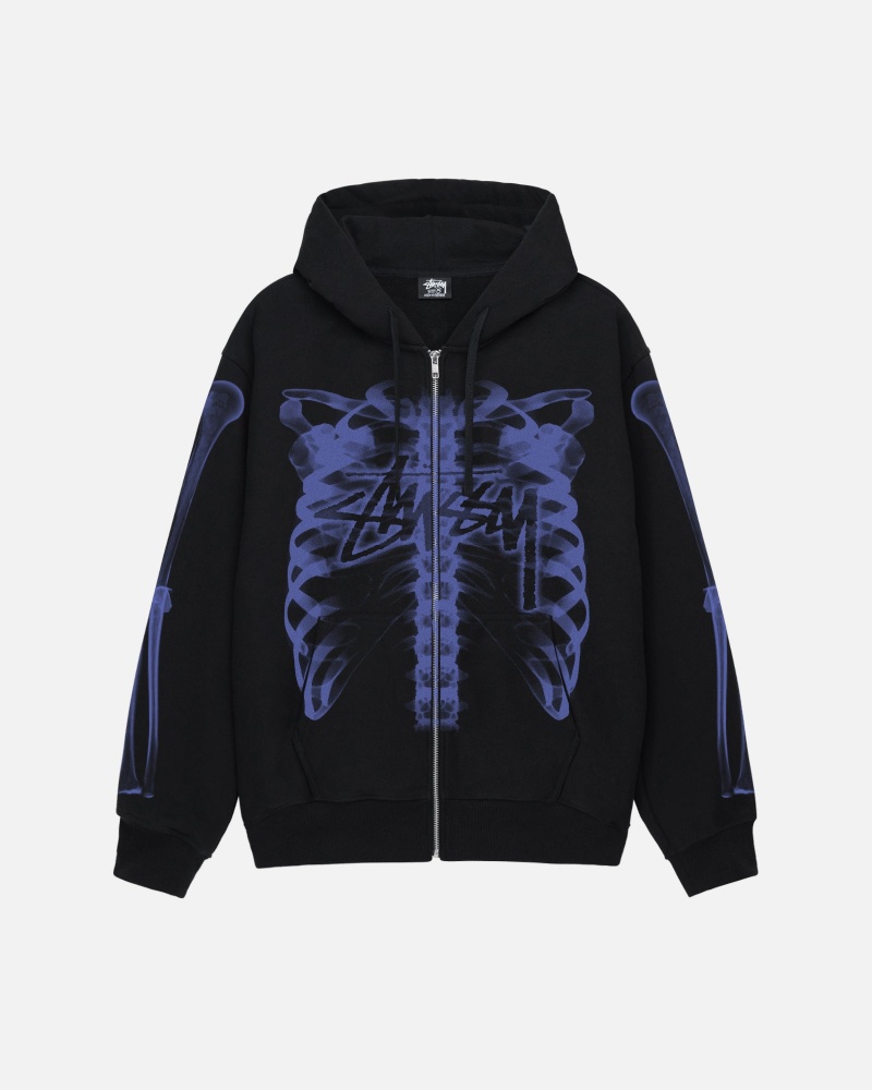 Black Purple Stüssy Rib Cage Zip Hood | NLMG-98726