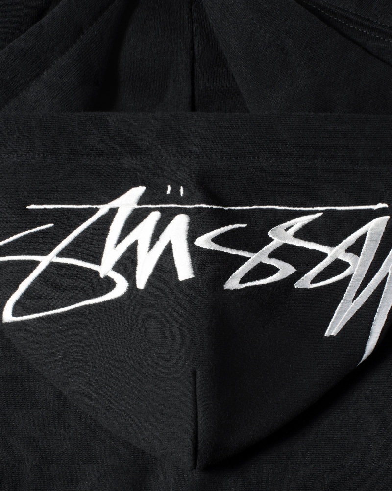 Black Stüssy Back Hoodie Applique Hoodie | UXPN1-3549