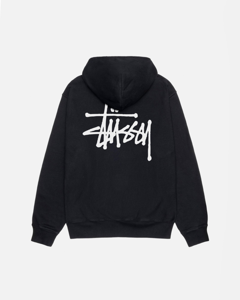 Black Stüssy Basic Stussy Hoodie Pigment Dyed | TEZV6-8305