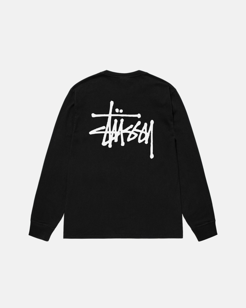 Black Stüssy Basic Stussy LS Tee Pigment Dyed | DJNQ6-7521