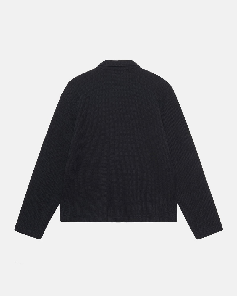 Black Stüssy Big Thermal Zip Shirt | HDNE3-7241