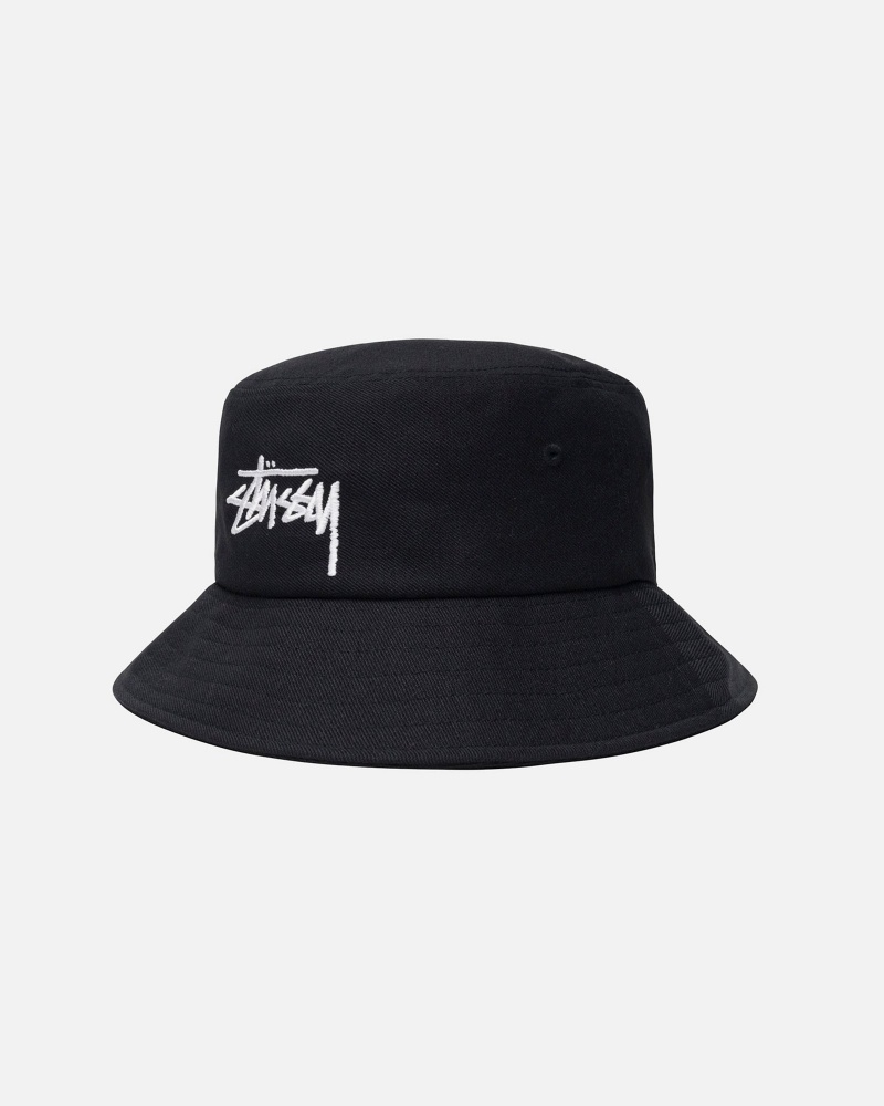 Black Stüssy Bucket Hat Big Stock | YHKJ-23670