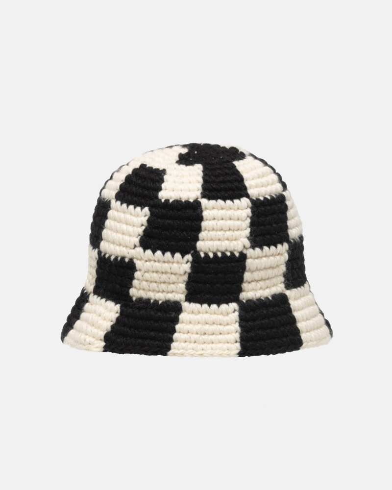 Black Stüssy Bucket Hat Checker Knit | SGBN-06394