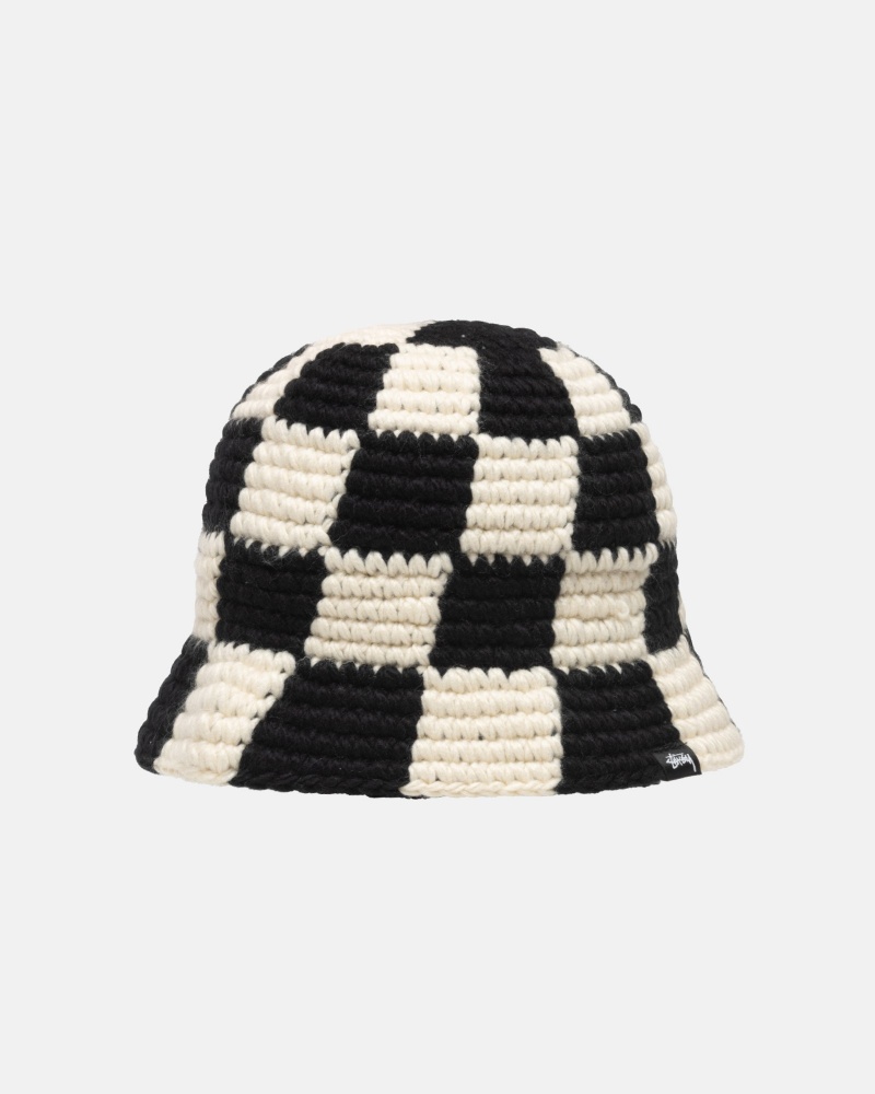 Black Stüssy Bucket Hat Checker Knit | SGBN-06394