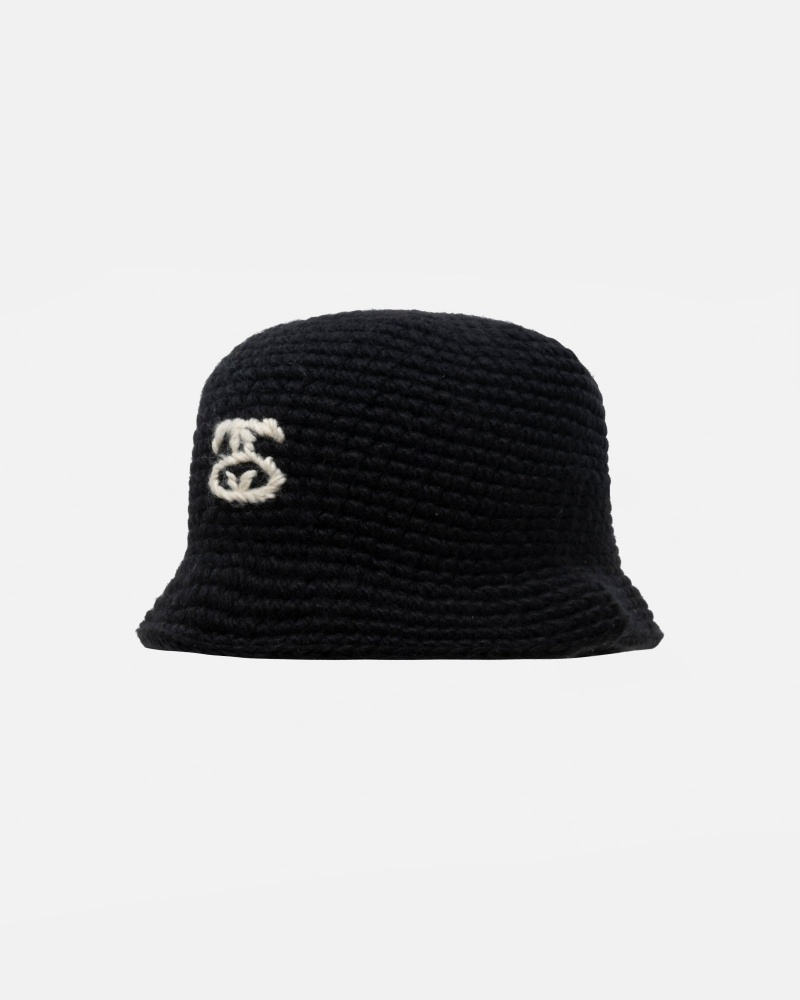 Black Stüssy Bucket Hat SS Link Knit | NXCG-91238