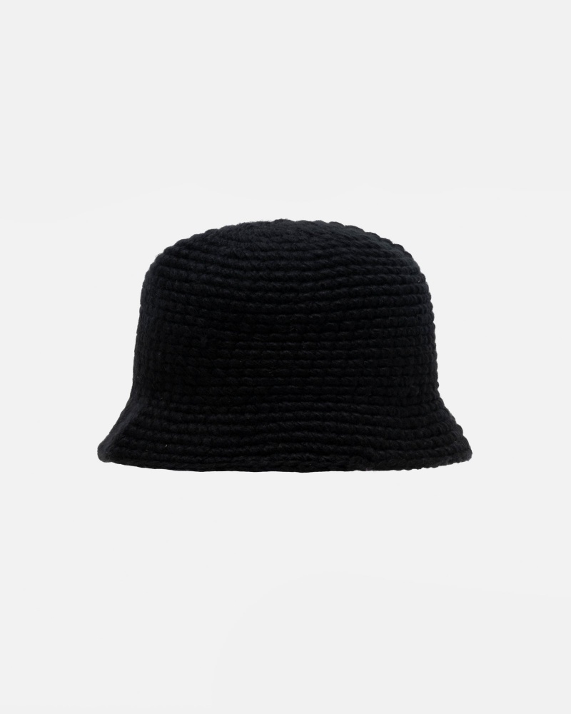 Black Stüssy Bucket Hat SS Link Knit | NXCG-91238