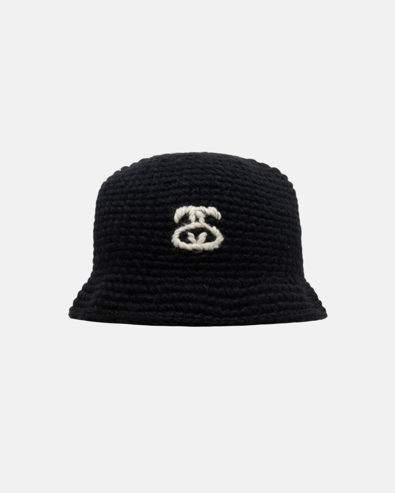 Black Stüssy Bucket Hat SS Link Knit | NXCG-91238