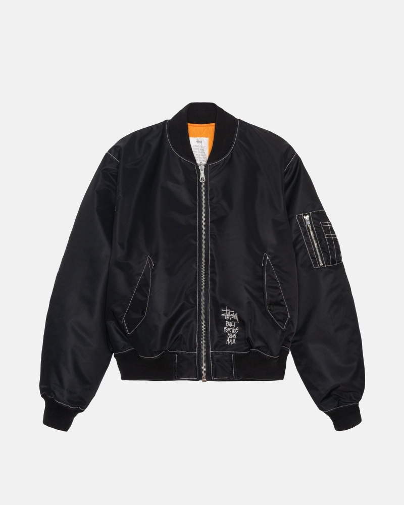 Black Stüssy Built Reversible Bomber Jacket | THFQ1-4290