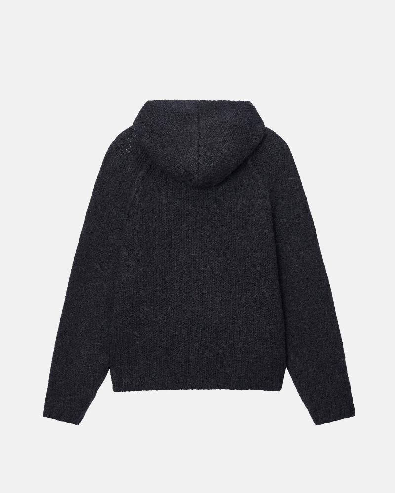 Black Stüssy Chunky Knit Zip Hoodie | GAMC-74185