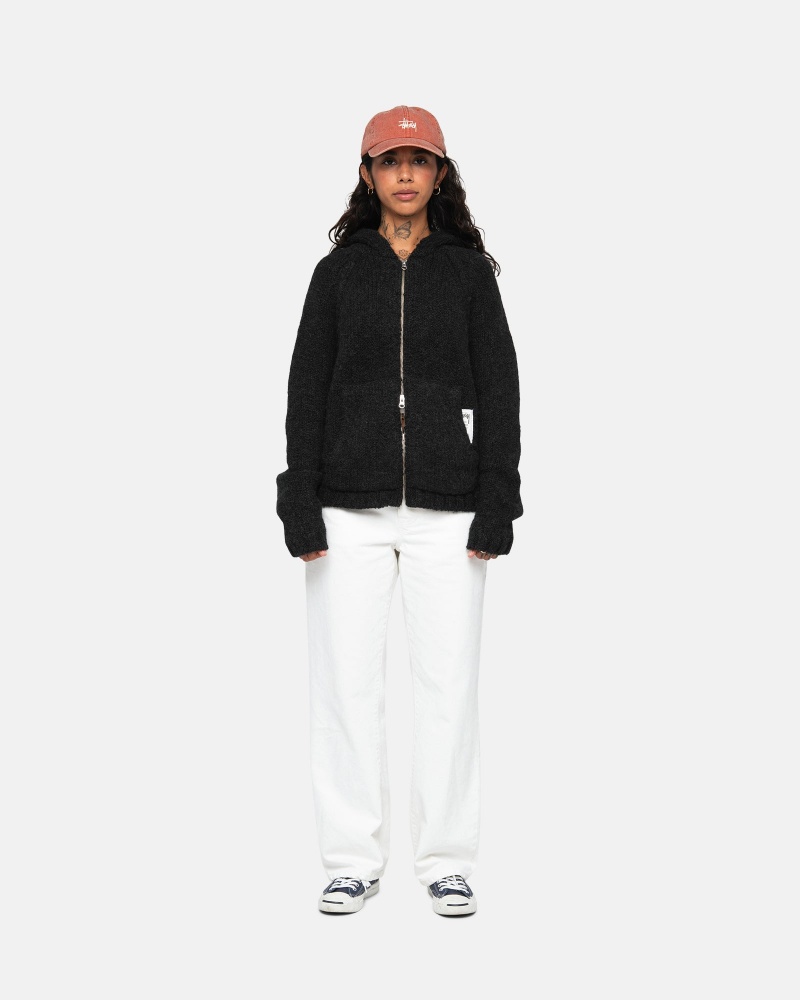 Black Stüssy Chunky Knit Zip Hoodie | GAMC-74185