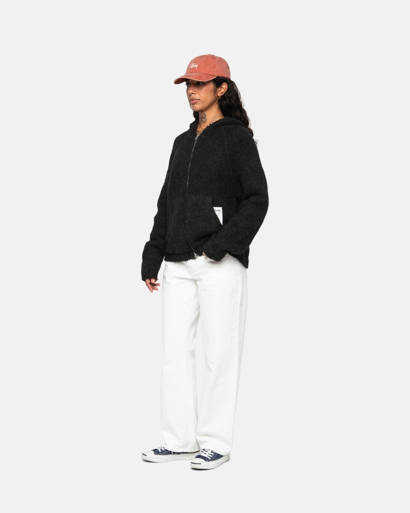 Black Stüssy Chunky Knit Zip Hoodie | GAMC-74185