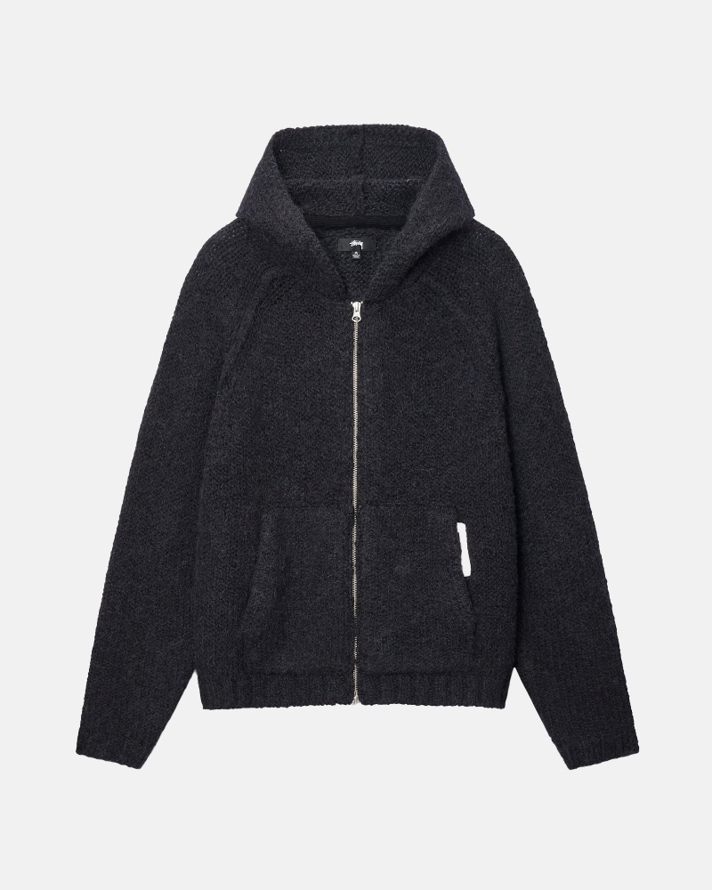 Black Stüssy Chunky Knit Zip Hoodie | GAMC-74185