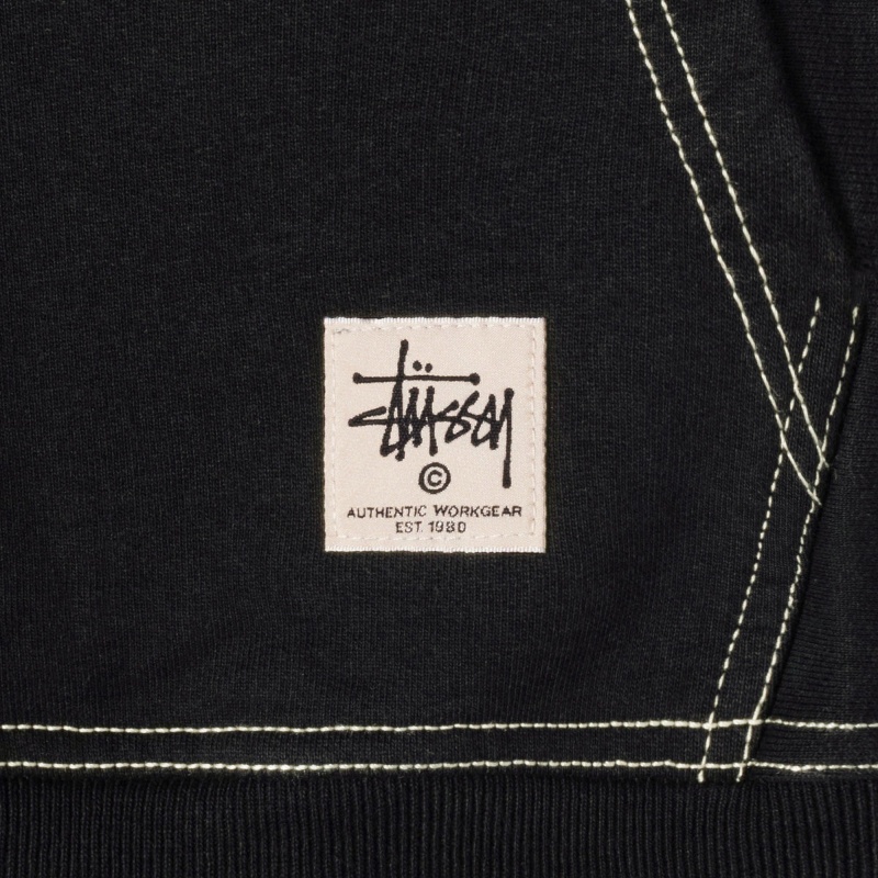 Black Stüssy Contrast Stitch Label Hoodie | XRJT2-8603