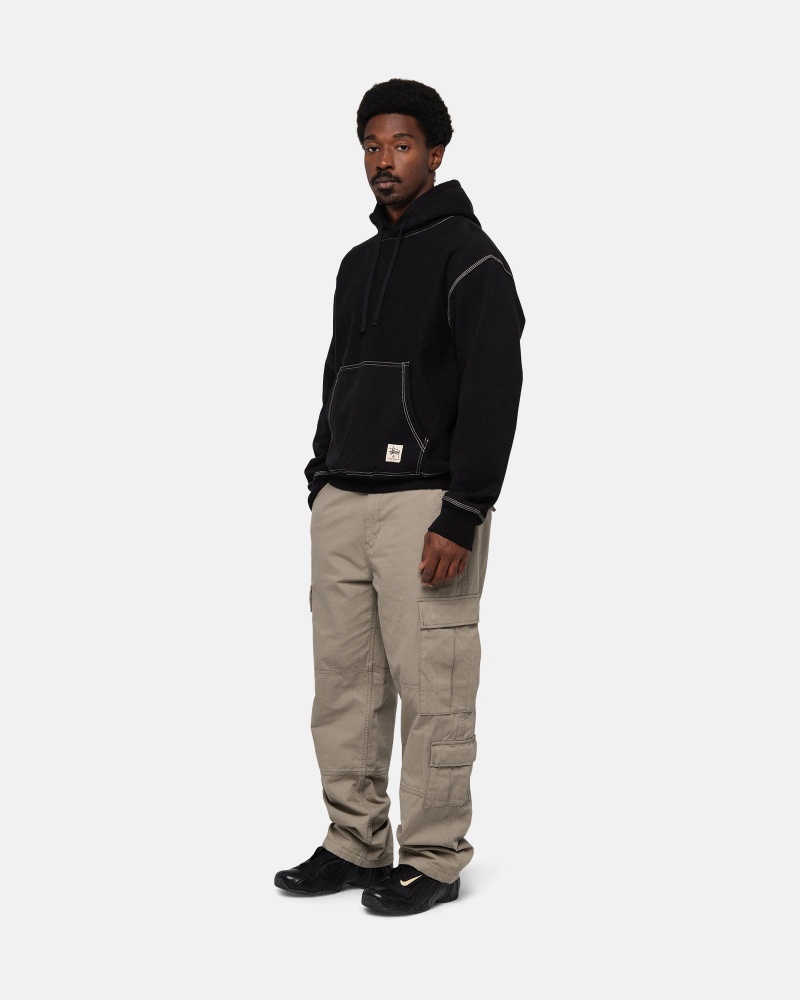 Black Stüssy Contrast Stitch Label Hoodie | XRJT2-8603