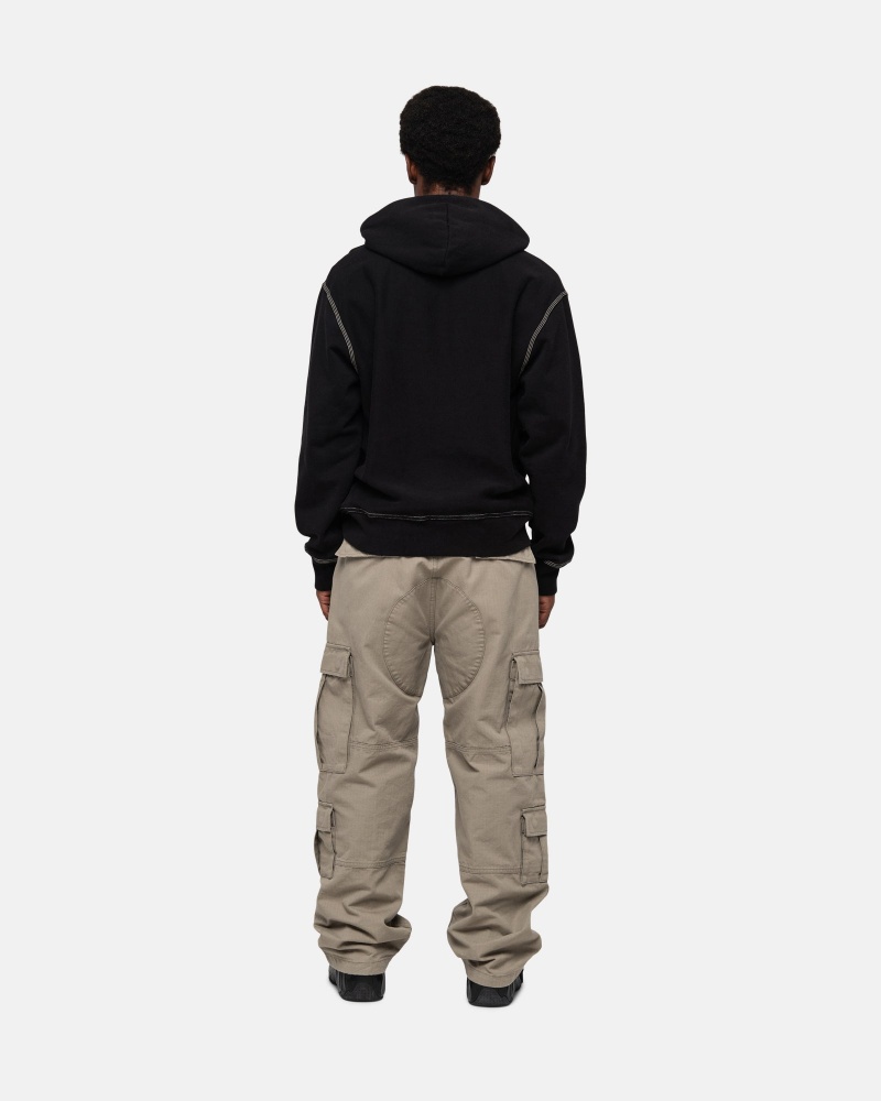 Black Stüssy Contrast Stitch Label Hoodie | XRJT2-8603