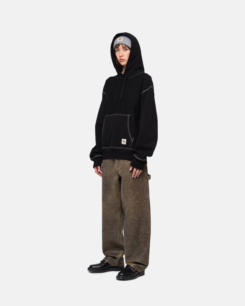 Black Stüssy Contrast Stitch Label Hoodie | XRJT2-8603