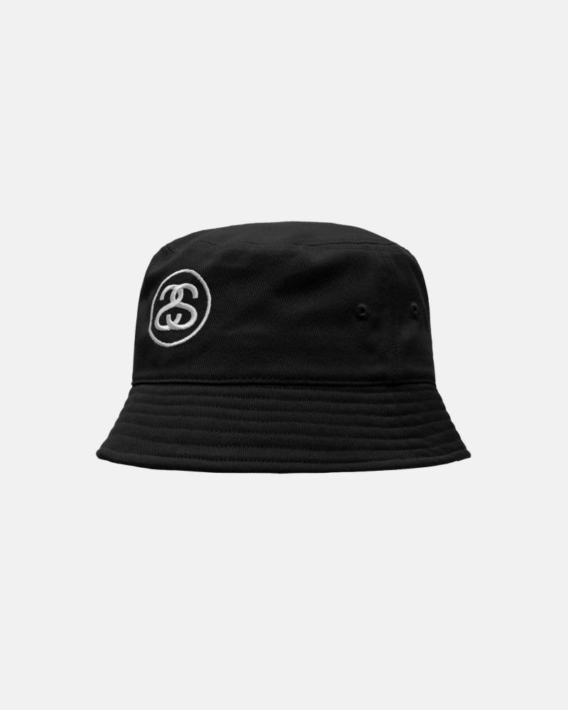 Black Stüssy Deep Bucket Hat SS Link | YXFL8-5194