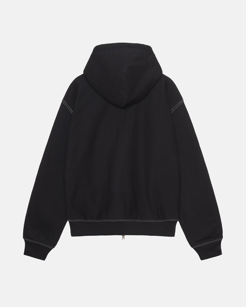 Black Stüssy Double Face Label Zip Hoodie | URZO5-7204