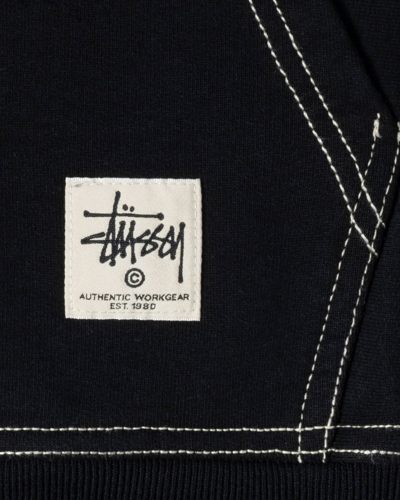 Black Stüssy Double Face Label Zip Hoodie | URZO5-7204