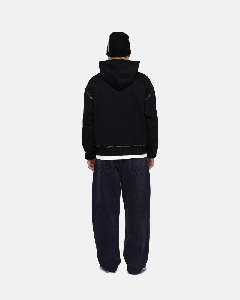 Black Stüssy Double Face Label Zip Hoodie | URZO5-7204