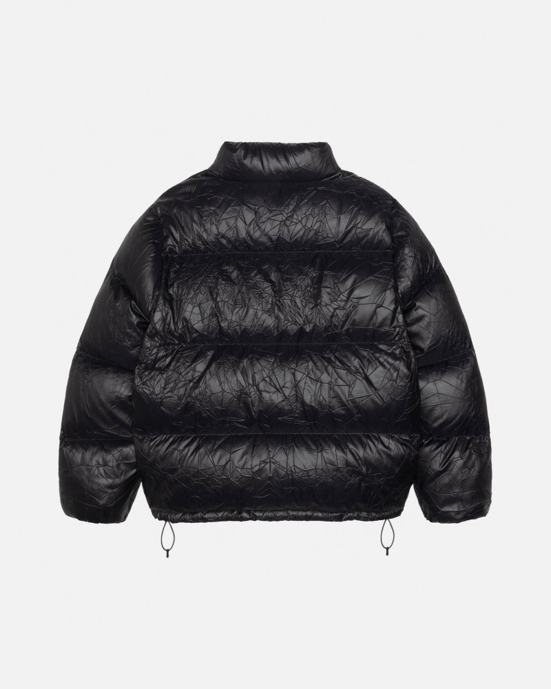 Black Stüssy Down Puffer Wrinkled Nylon | QBAG1-7293