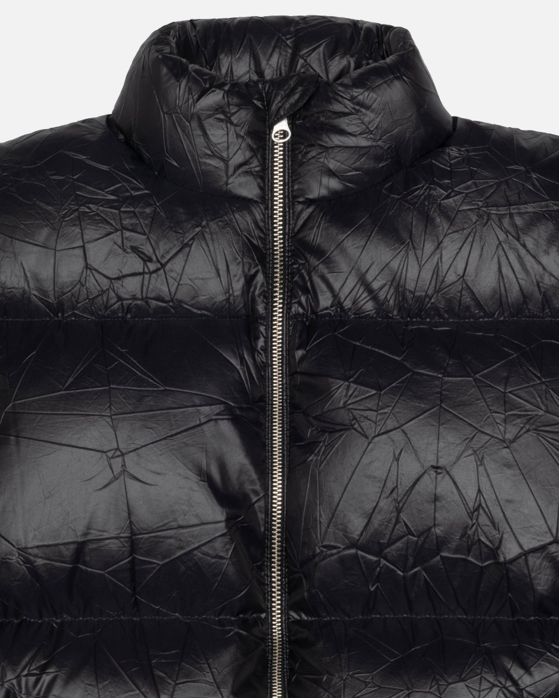 Black Stüssy Down Puffer Wrinkled Nylon | QBAG1-7293