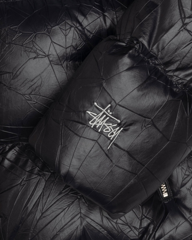 Black Stüssy Down Puffer Wrinkled Nylon | QBAG1-7293