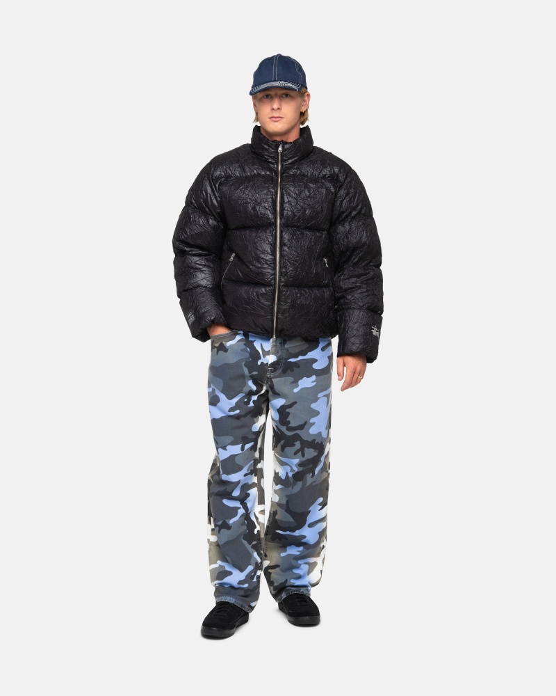 Black Stüssy Down Puffer Wrinkled Nylon | QBAG1-7293