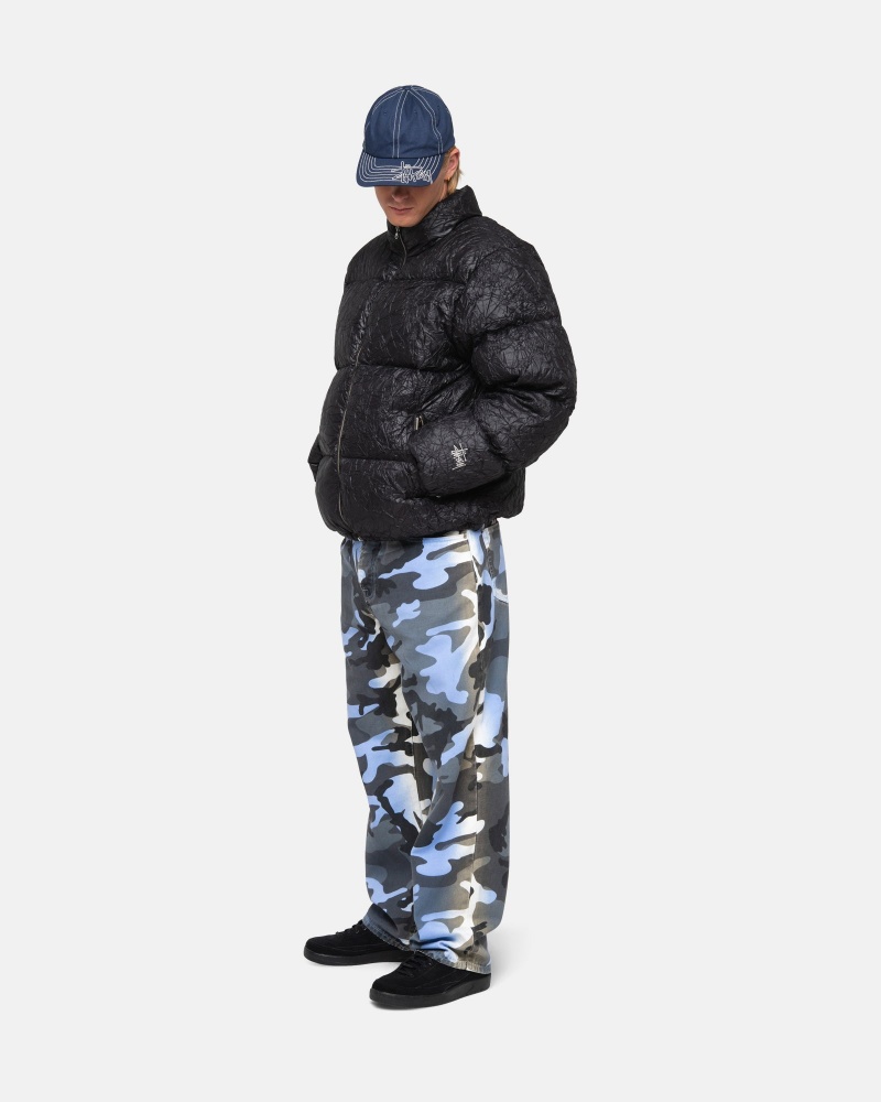 Black Stüssy Down Puffer Wrinkled Nylon | QBAG1-7293