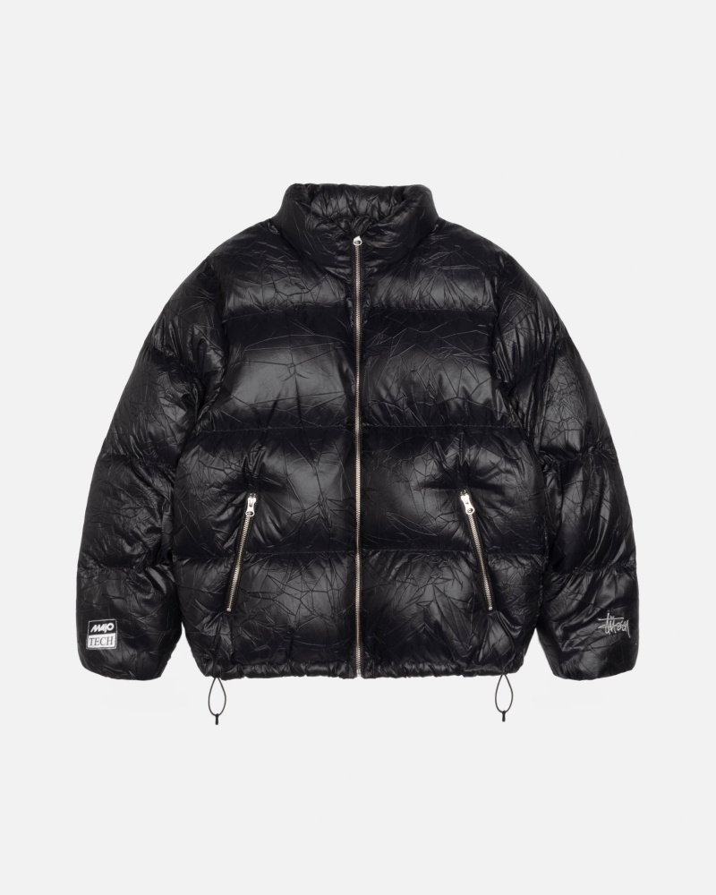 Black Stüssy Down Puffer Wrinkled Nylon | QBAG1-7293