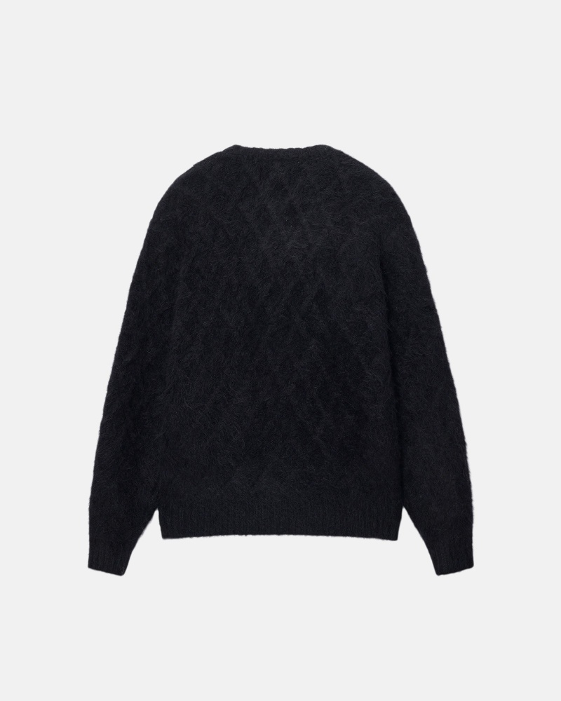 Black Stüssy Fuzzy Lattice Crew Sweater | QHNU4-7092