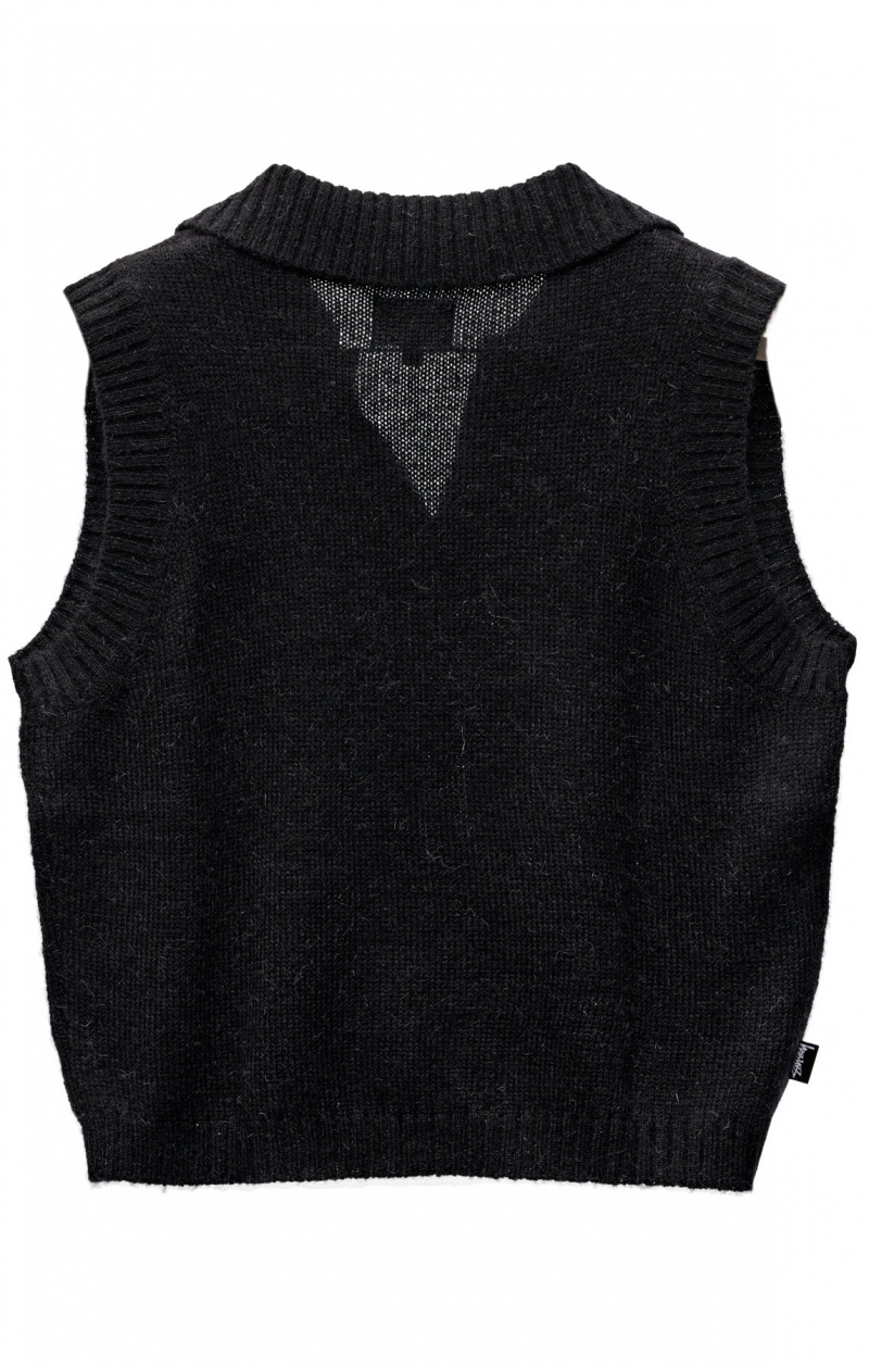 Black Stüssy Graffiti Collared Vest | HIXZLT-190