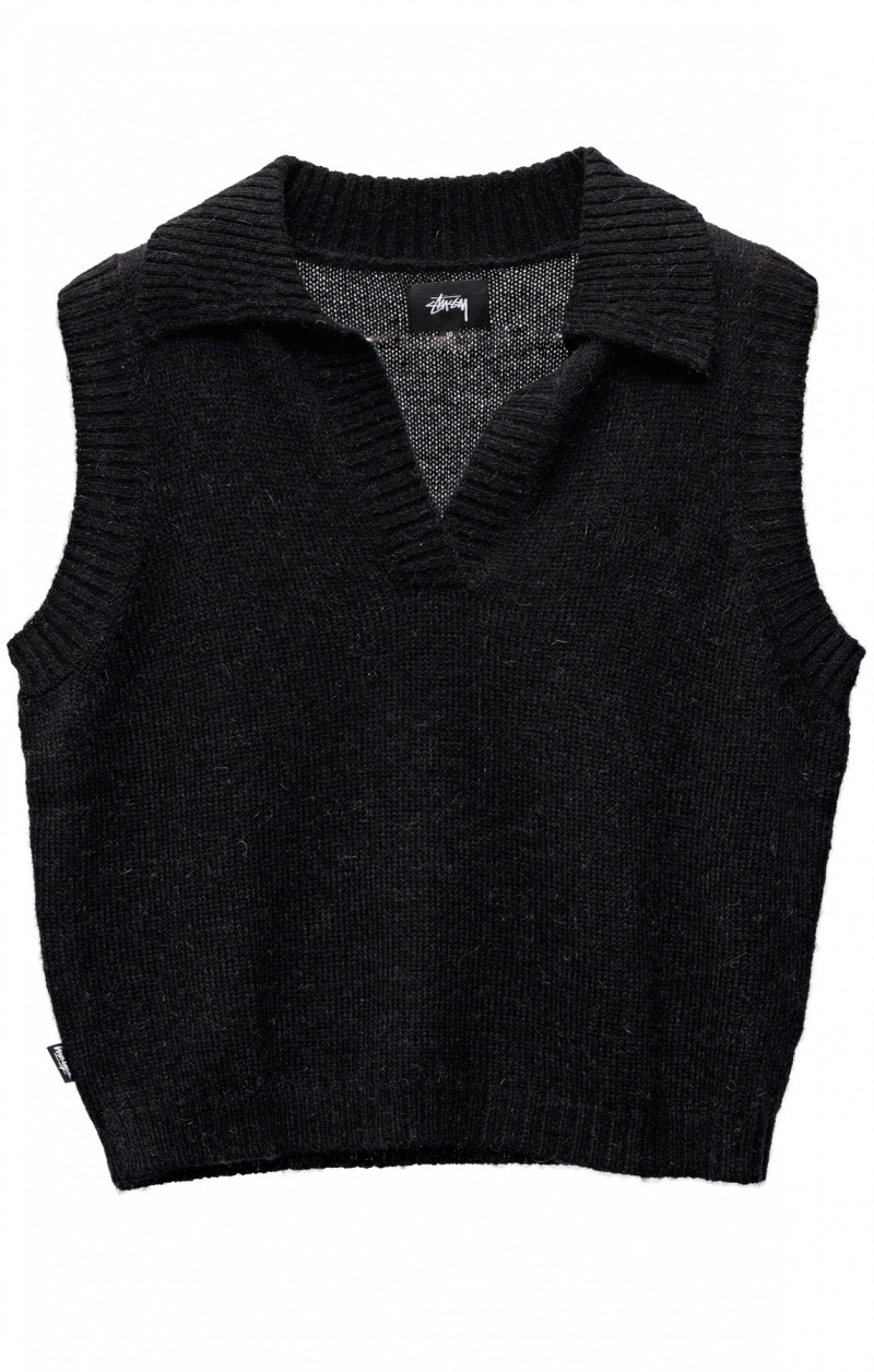 Black Stüssy Graffiti Collared Vest | HIXZLT-190