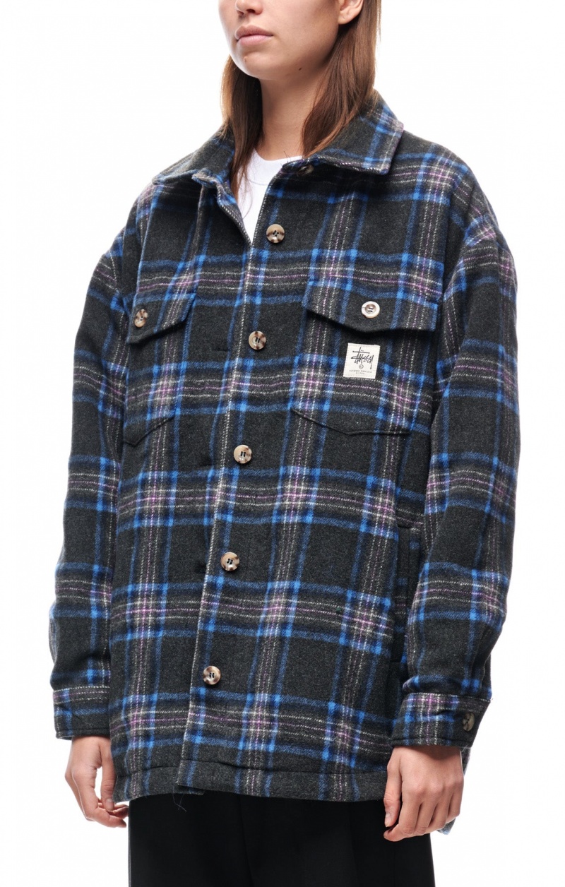 Black Stüssy Harley Check Worker Jacket | WYEGPD-406