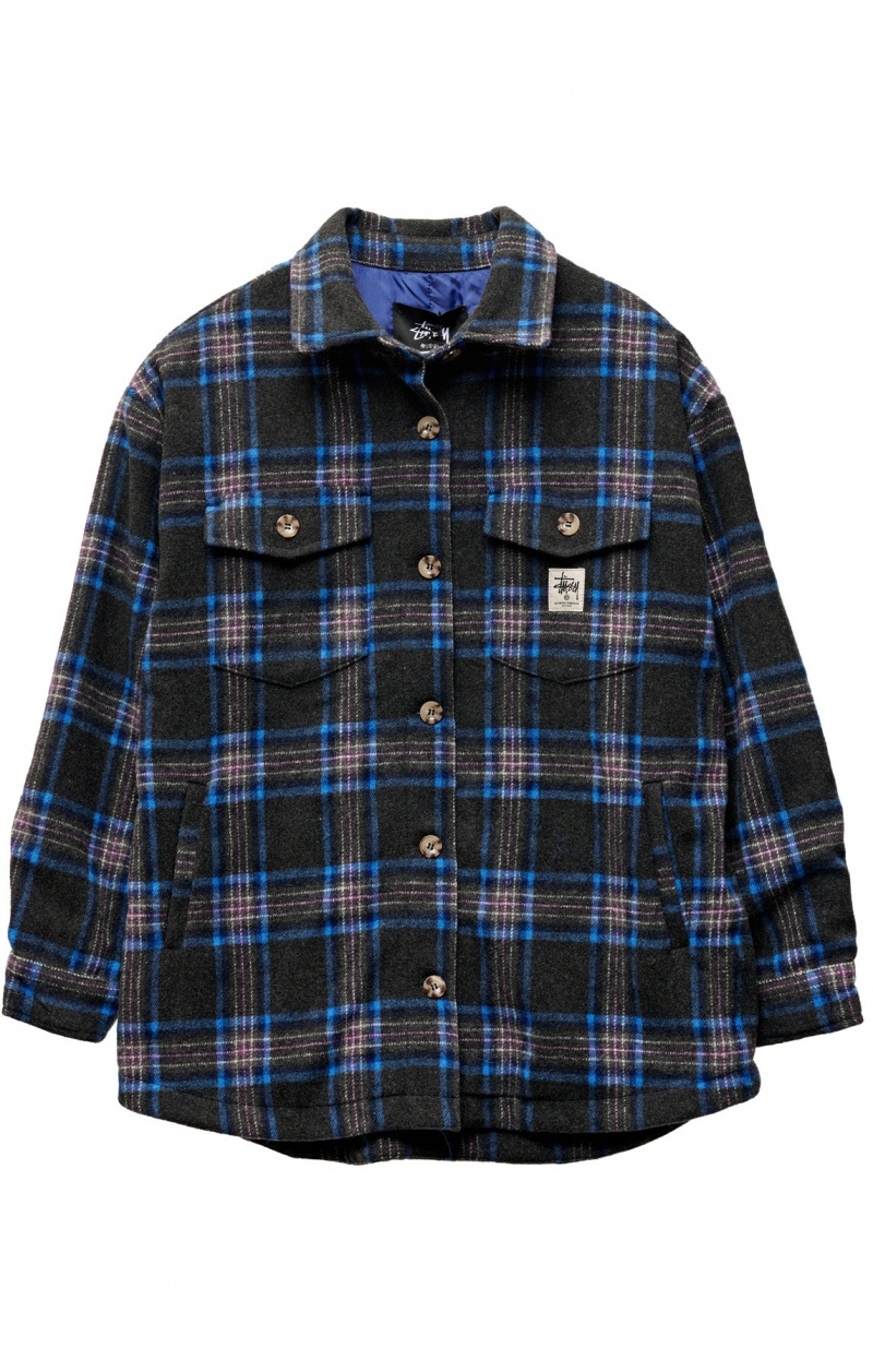 Black Stüssy Harley Check Worker Jacket | WYEGPD-406