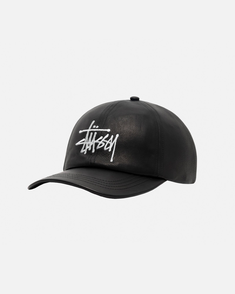 Black Stüssy Low Pro Basic Leather Strapback | EICZ7-1806