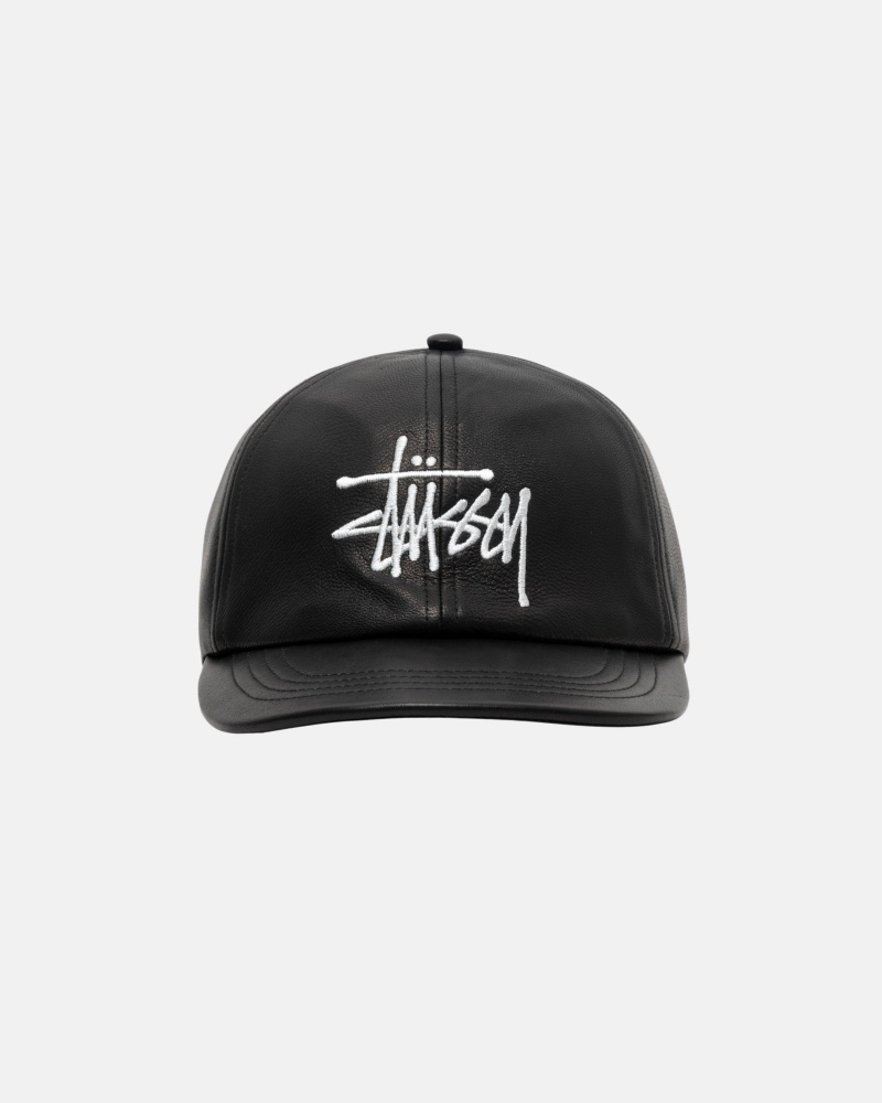 Black Stüssy Low Pro Basic Leather Strapback | EICZ7-1806