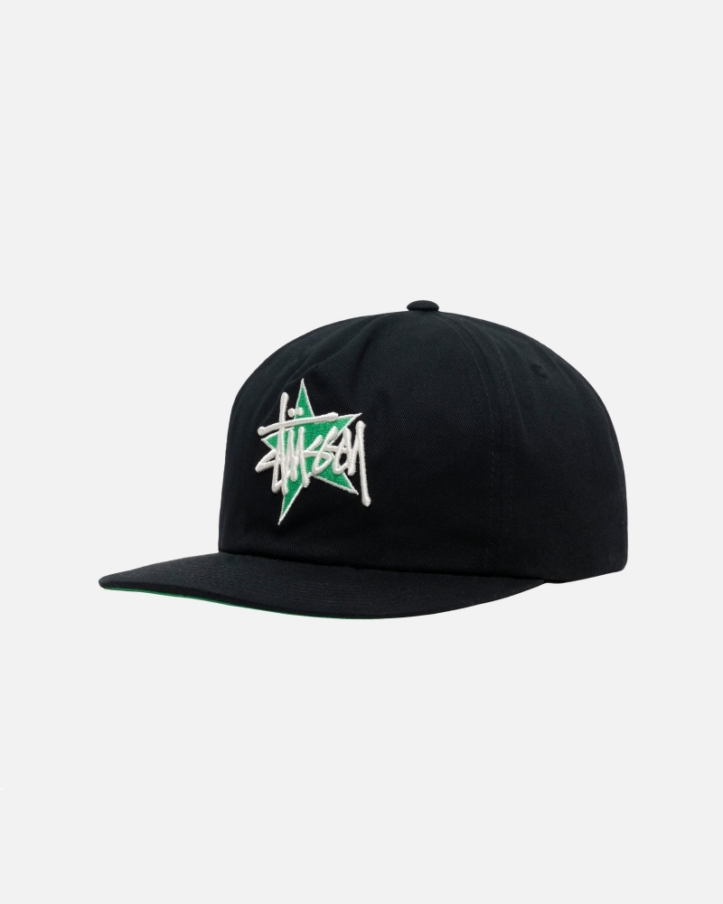 Black Stüssy Mid-Depth Basic Star Strapback | WCNE6-2947