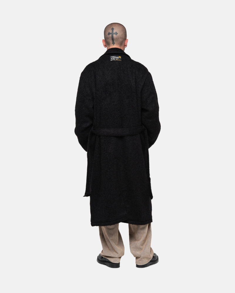 Black Stüssy Mohair Trench Coat | ELFV-96134