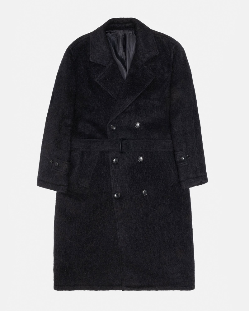 Black Stüssy Mohair Trench Coat | ELFV-96134