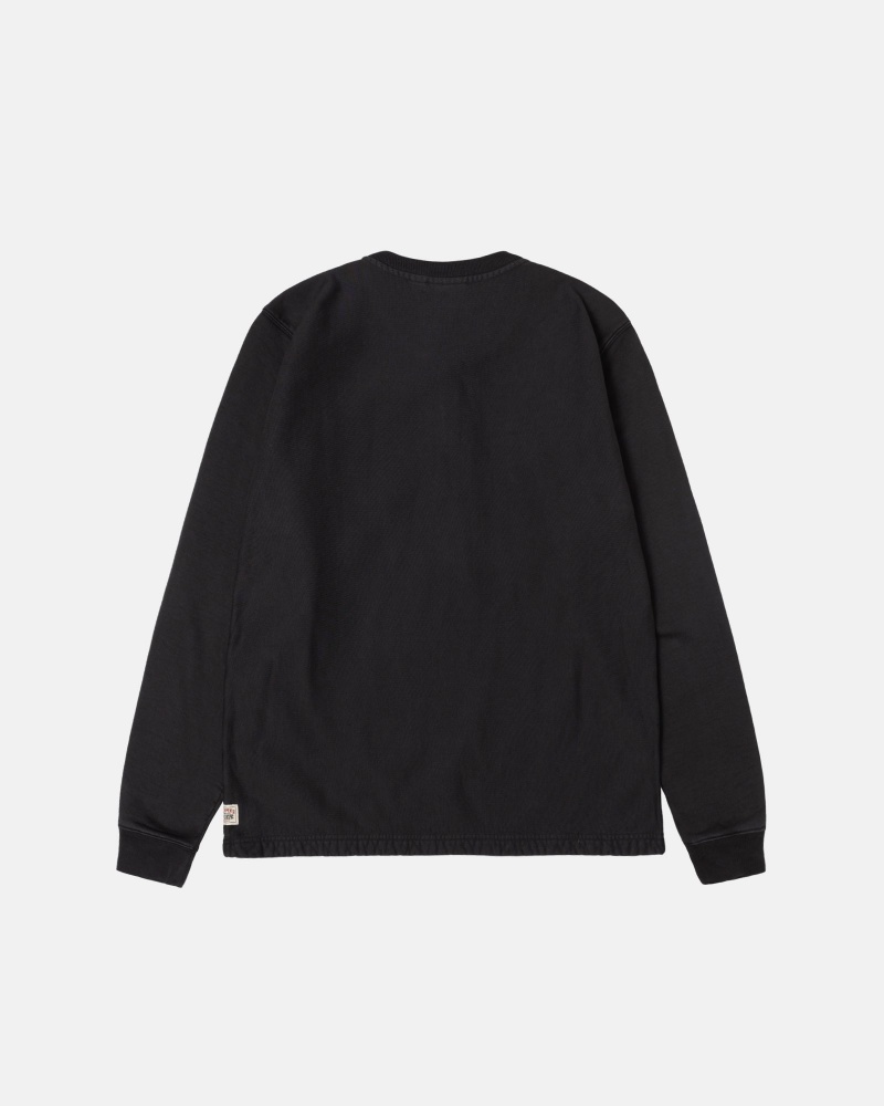 Black Stüssy Open Hem Henley Fleece | VQNS1-2309