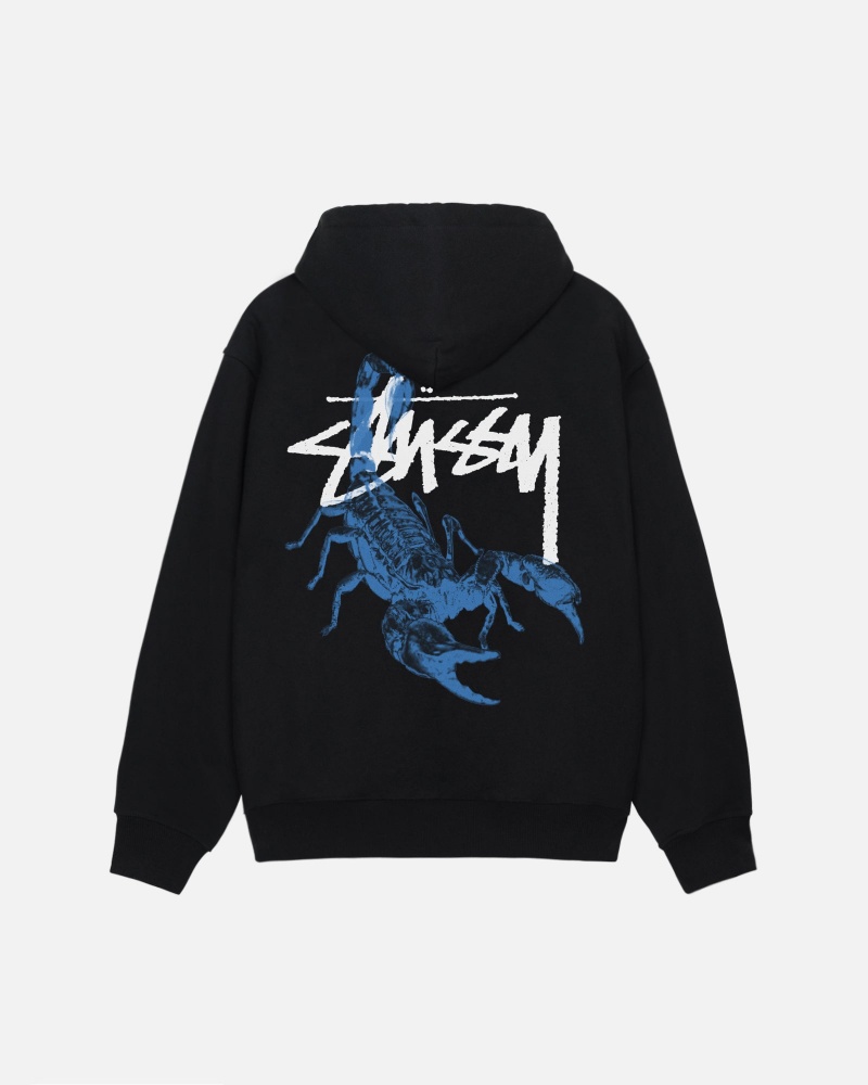 Black Stüssy Scorpion Zip Hoodie | KAEN-18034