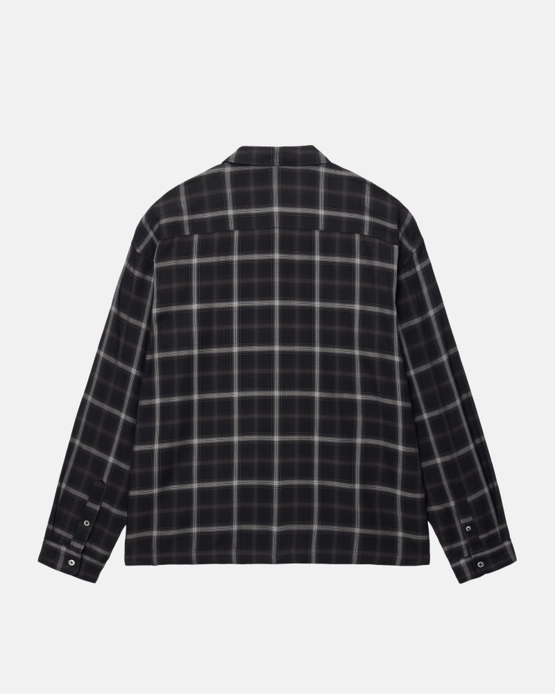 Black Stüssy Shadow Plaid Rayon Shirt | UQBO3-1524