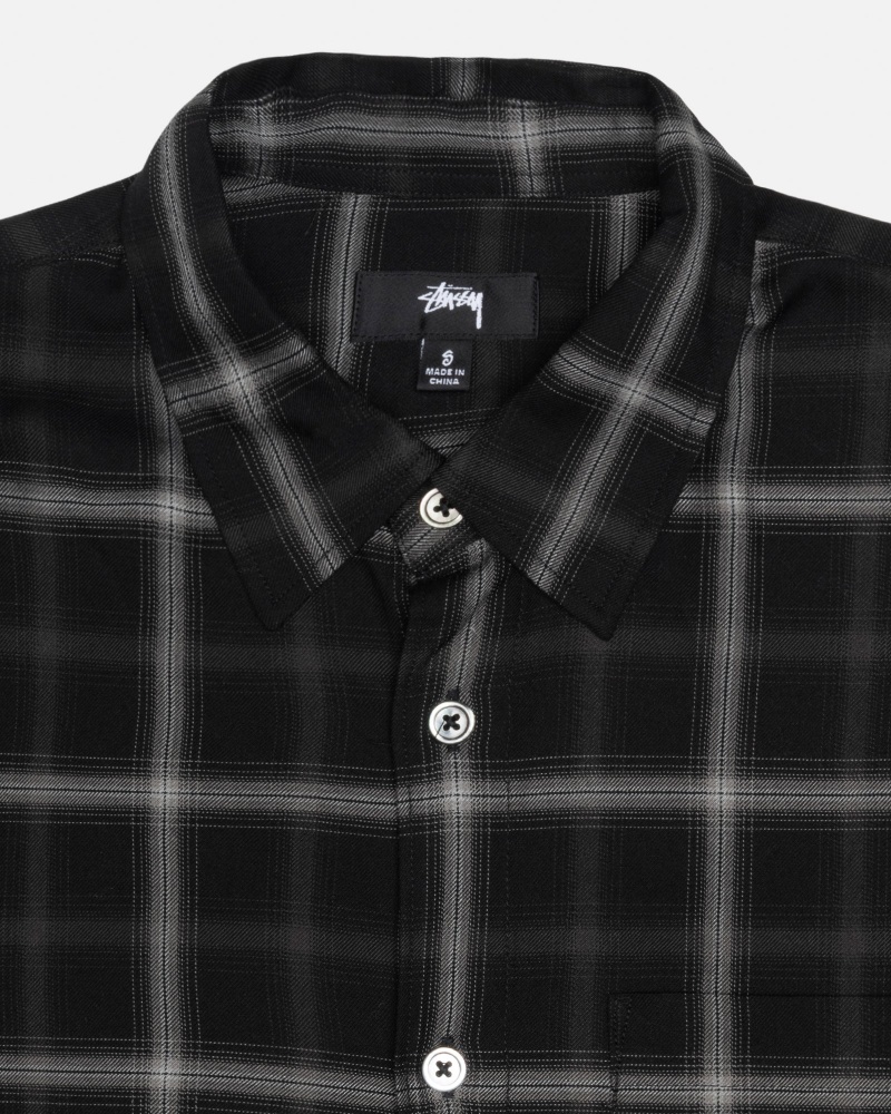 Black Stüssy Shadow Plaid Rayon Shirt | UQBO3-1524