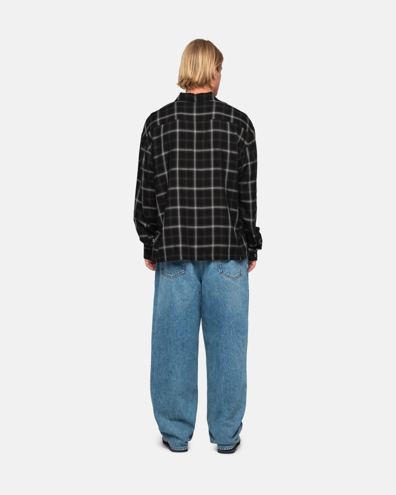 Black Stüssy Shadow Plaid Rayon Shirt | UQBO3-1524