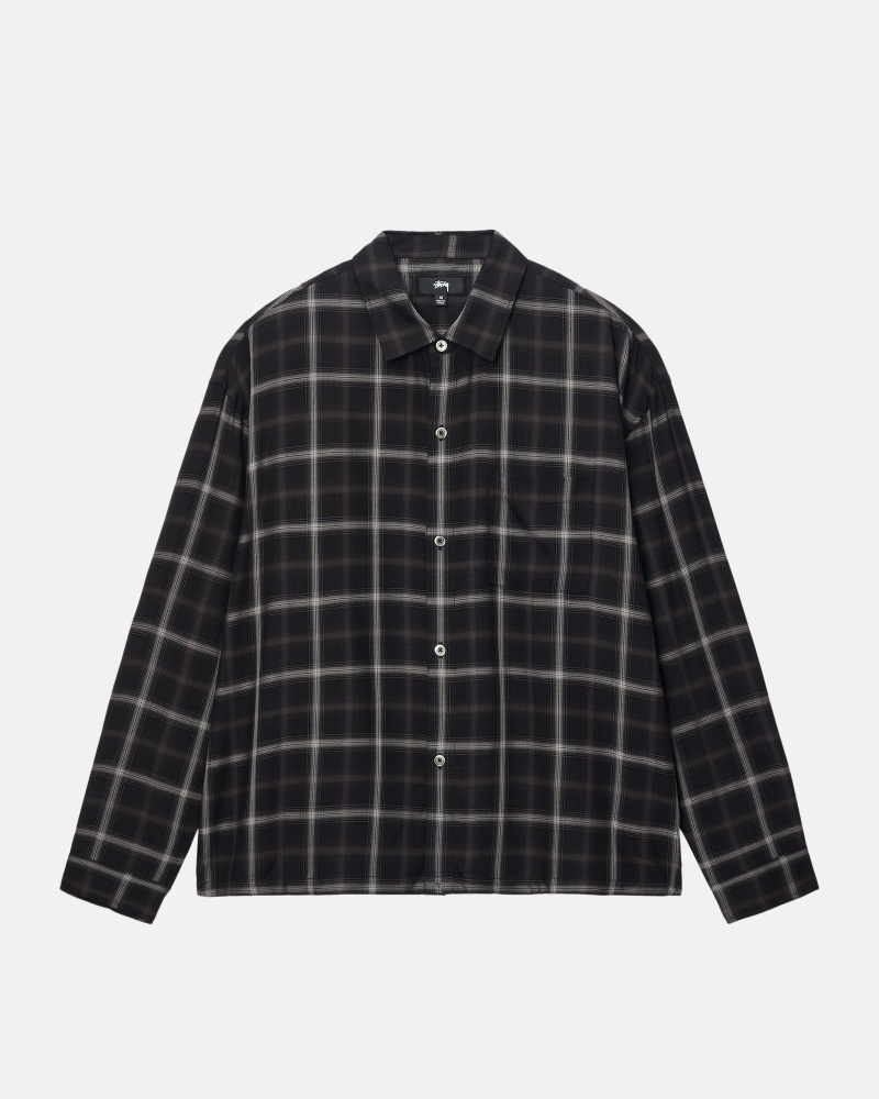 Black Stüssy Shadow Plaid Rayon Shirt | UQBO3-1524